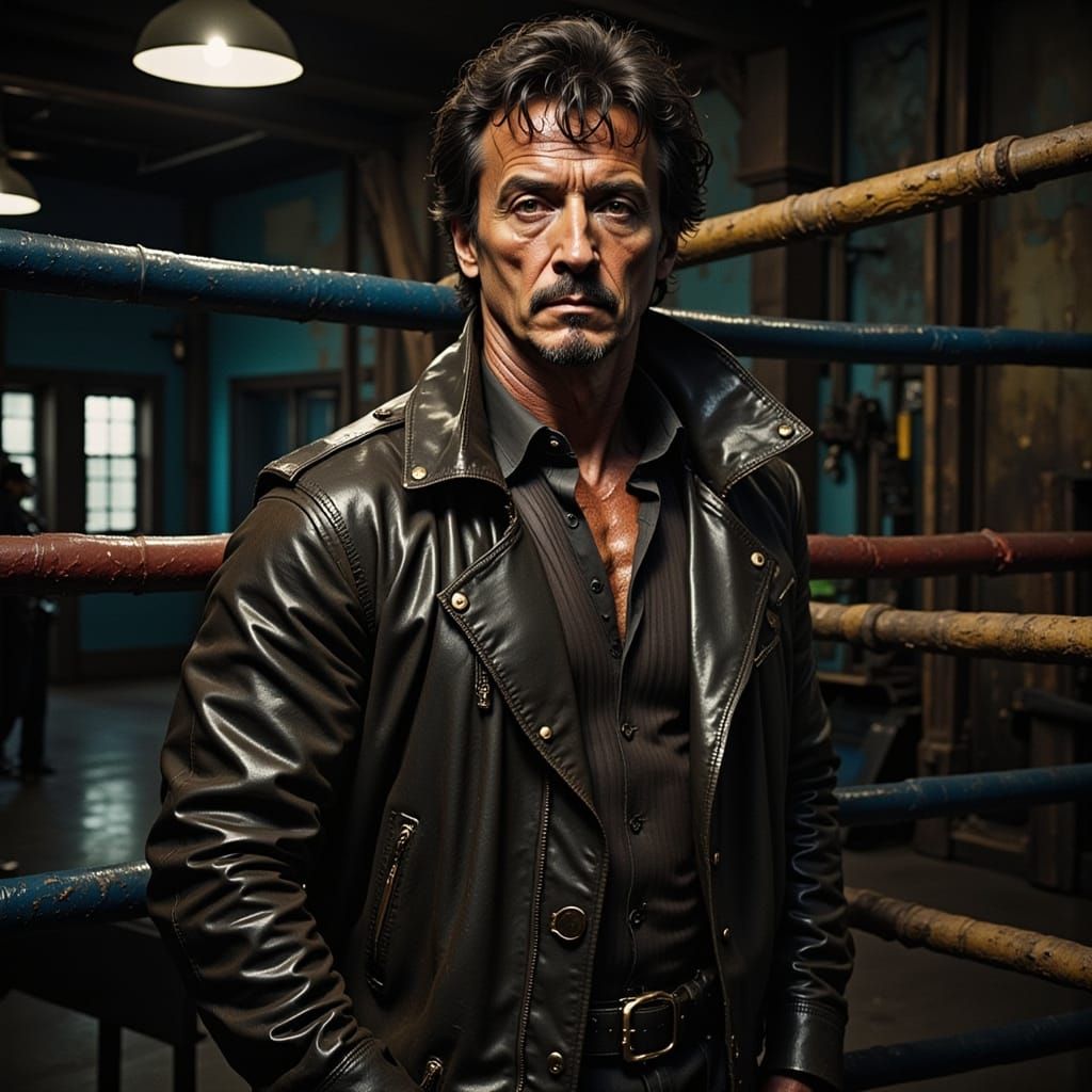 Sylvester Stallone in Boxing Gym, Hyper-Realistic Style