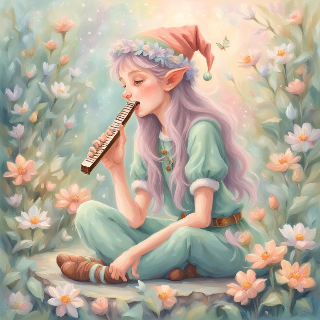 Elf playing harmonica