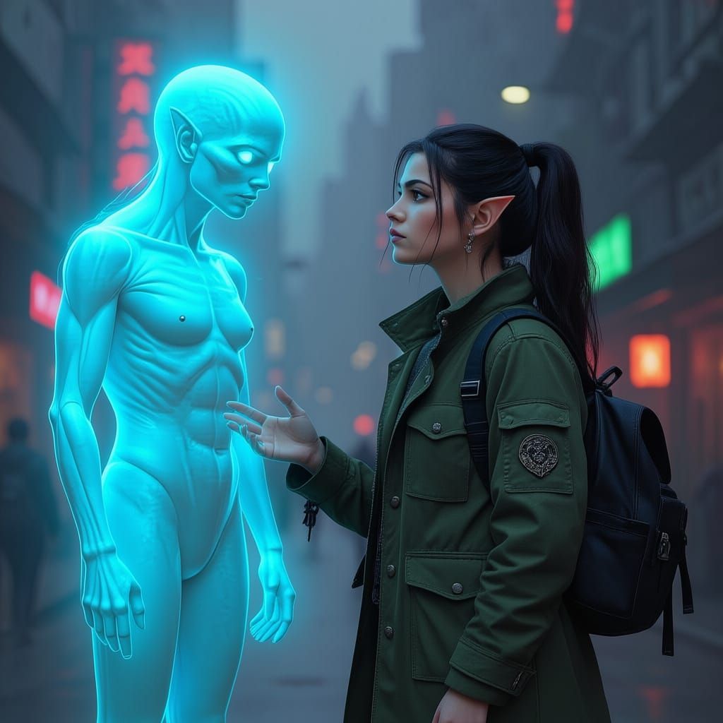 Elf Shaman Conjures Spirit in Cyberpunk Setting