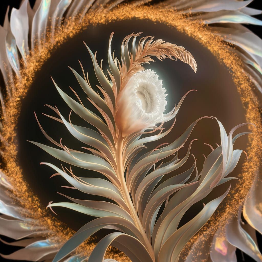 Bioluminescent Iridescent Fern Flower in Octane Rendering