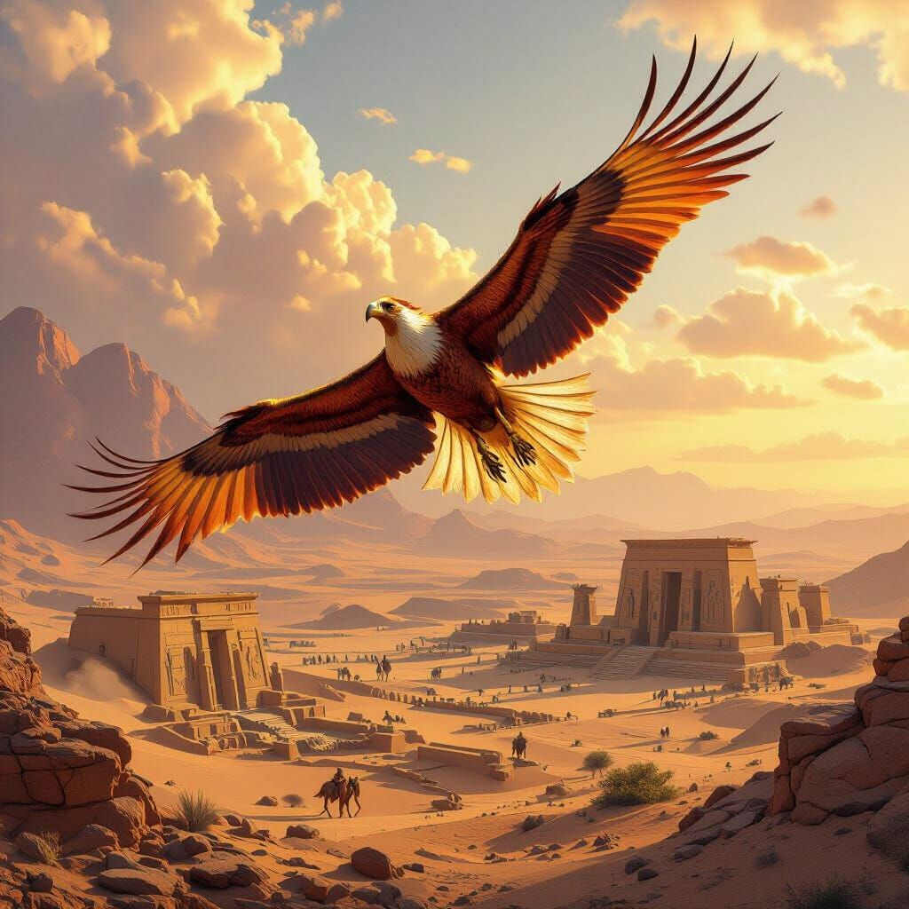 Roc Soaring Over Desert Ruins: Hyperrealistic Rendering