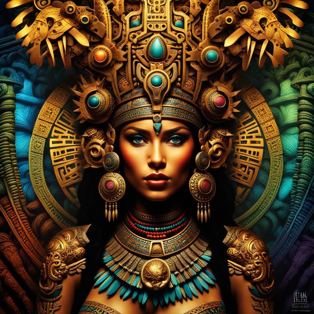 Aztec Mayan Jaguar Goddess Portrait in Fine Art Style