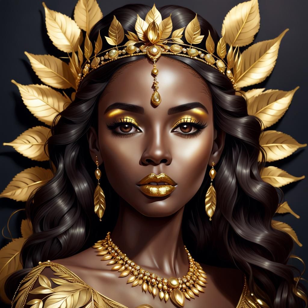 Golden Goddess Portrait in Hyperrealism