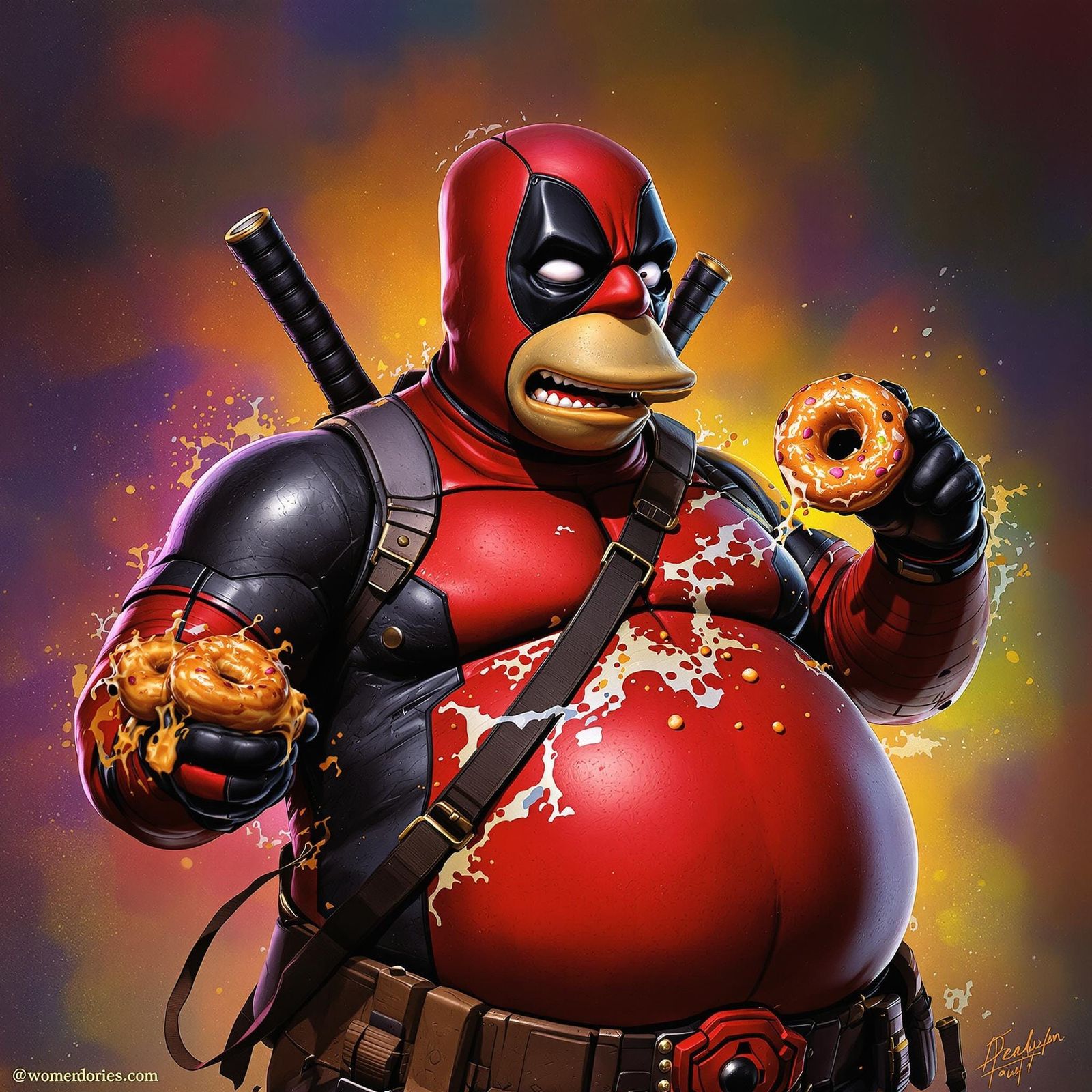 Homer Simpson as Deadpool Hyperrealistic Concept Art