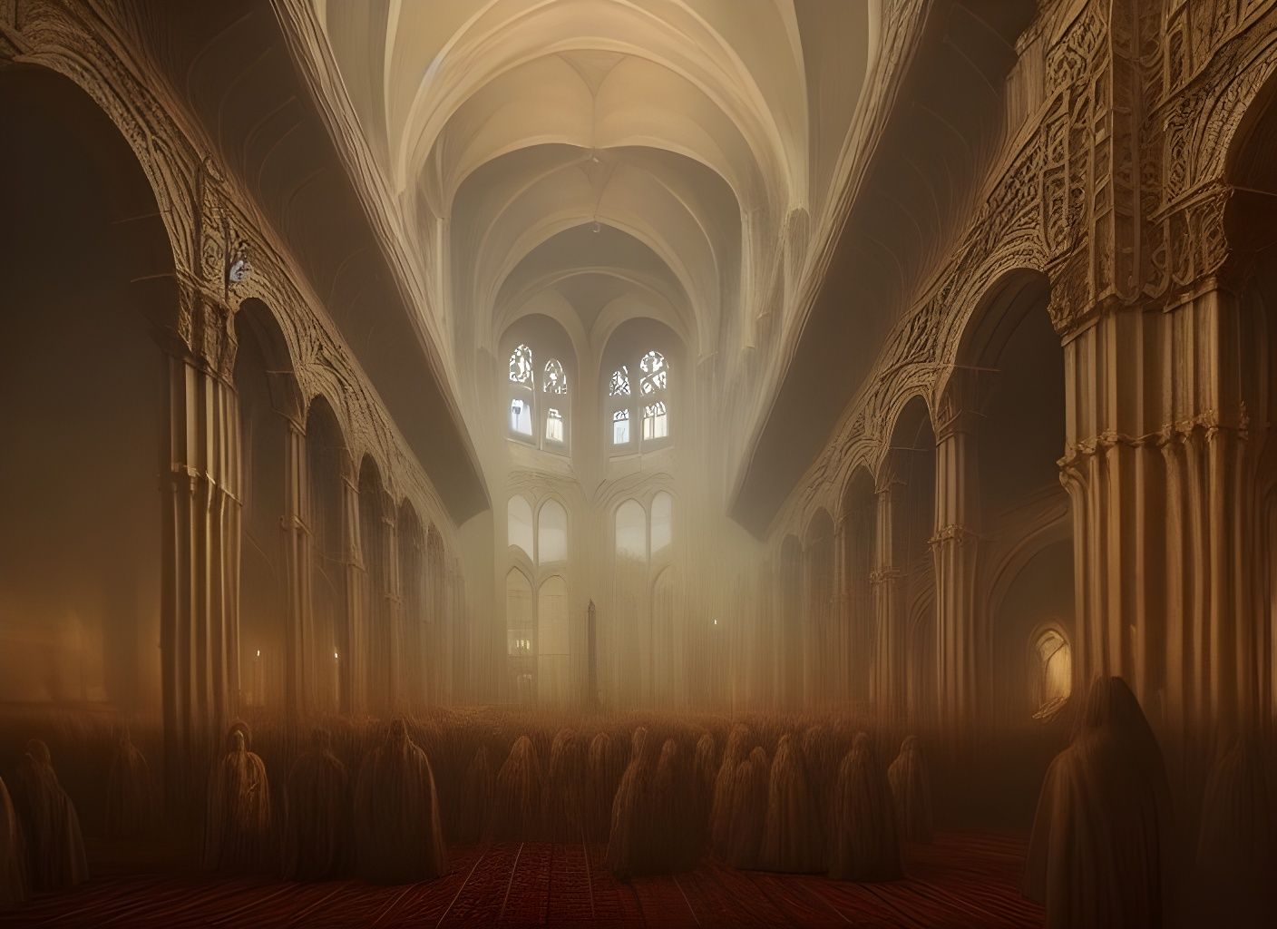 Cathedral Interior in Dark Horror Style