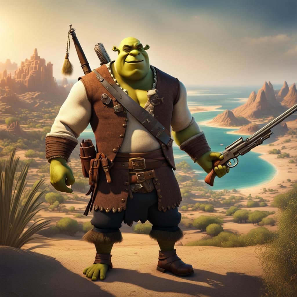 Muscular Shrek as Somalian Pirate in 8k
