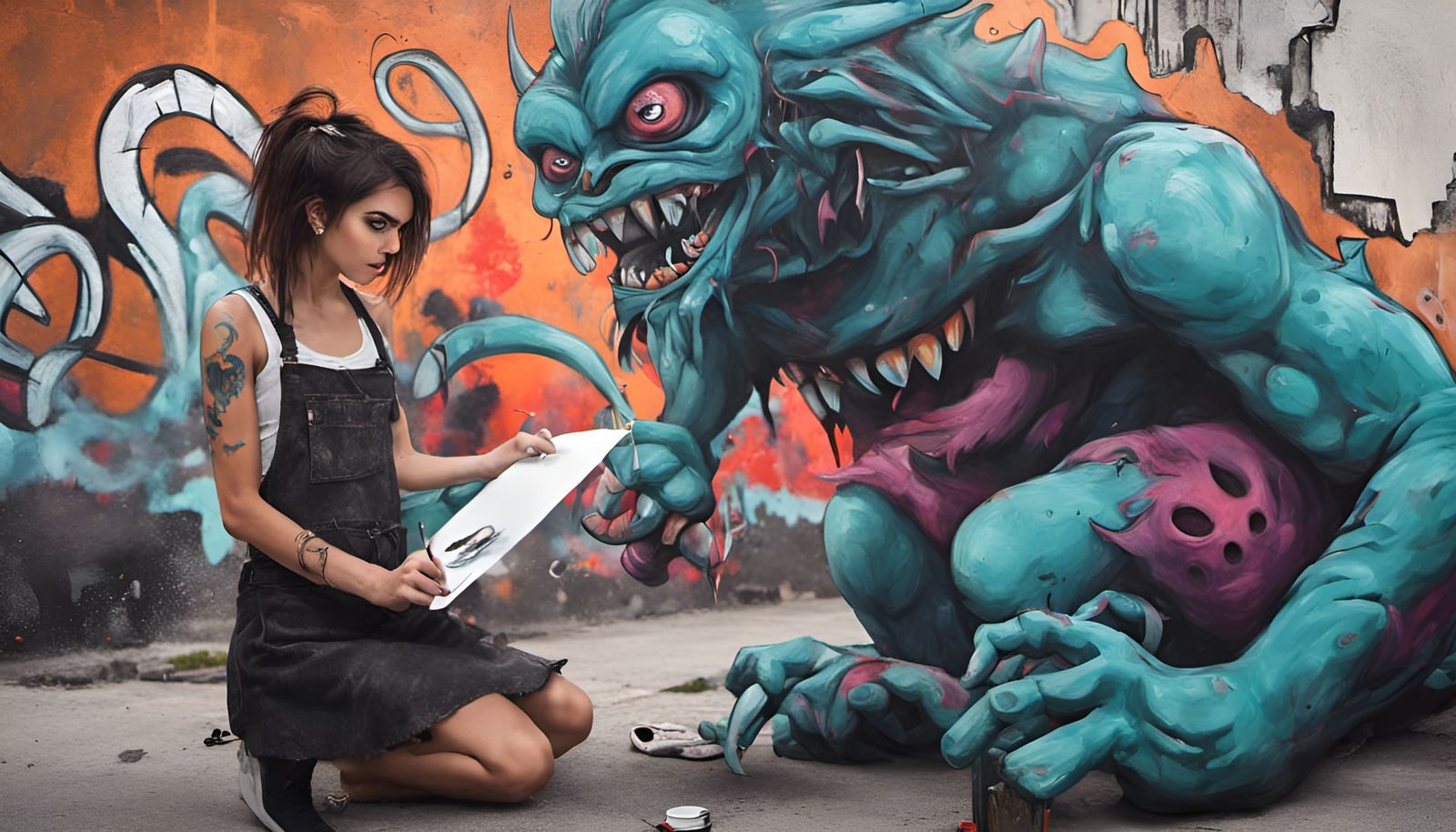 Alternative Girl's Graffiti Art in the City