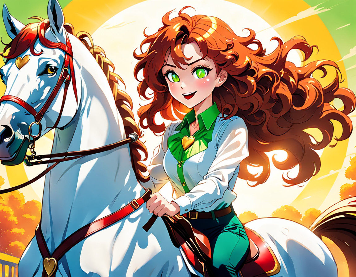 Elegant Woman Showjumper in Vibrant Anime Style