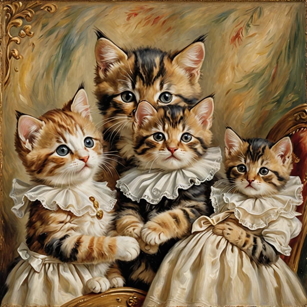 Kittens in Impressionist Art Style