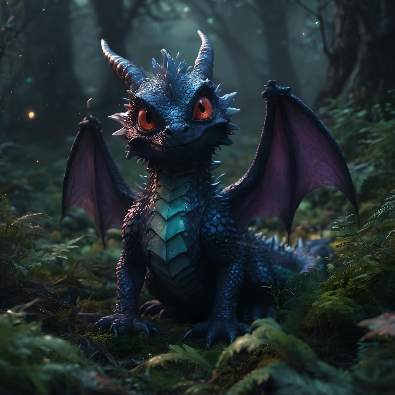 Psychedelic Furry Dragon in Mystical Forest