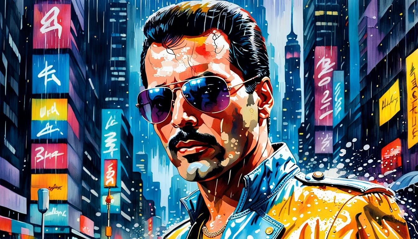 Freddie Mercury as Metropolis Robot in Pop Art Style