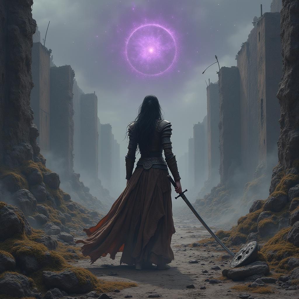 Warrior Maiden in Ruins with Katana