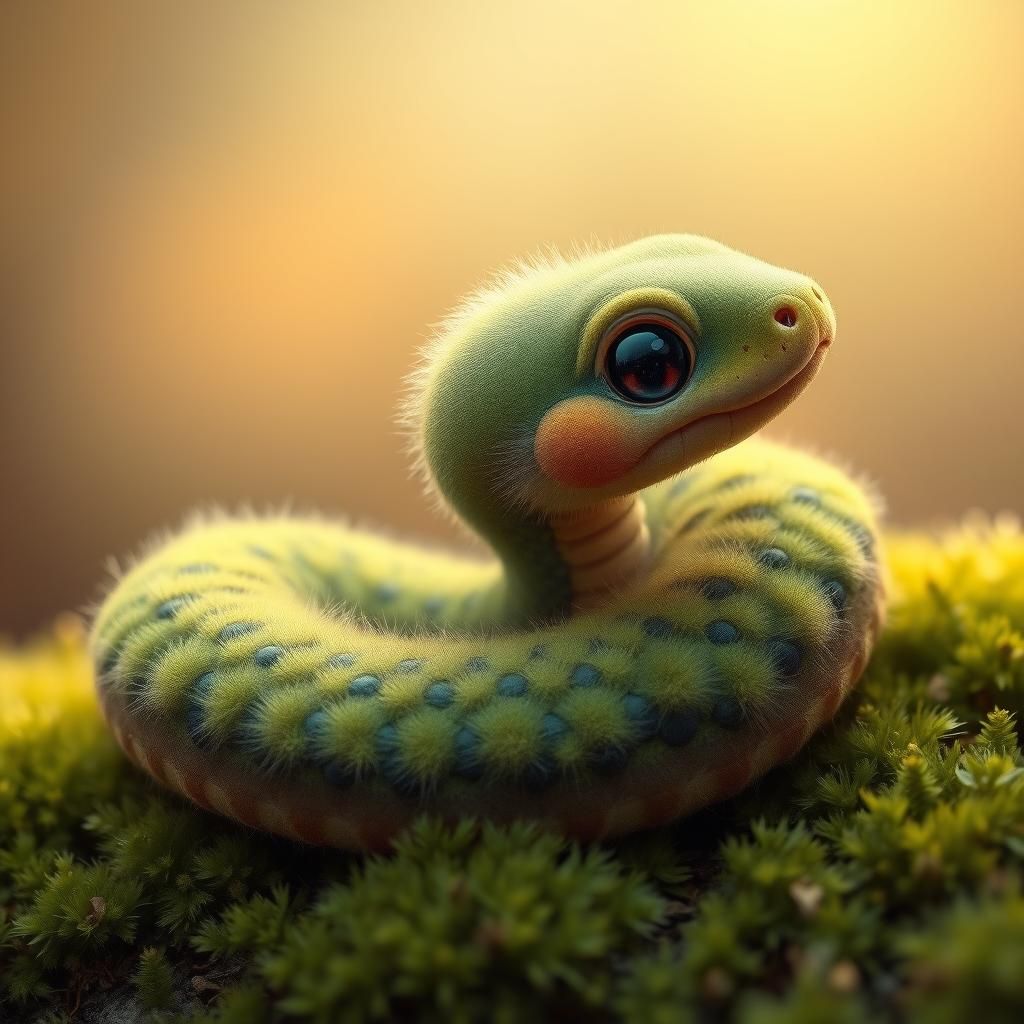 Adorable Moss Snake in Whimsical Style