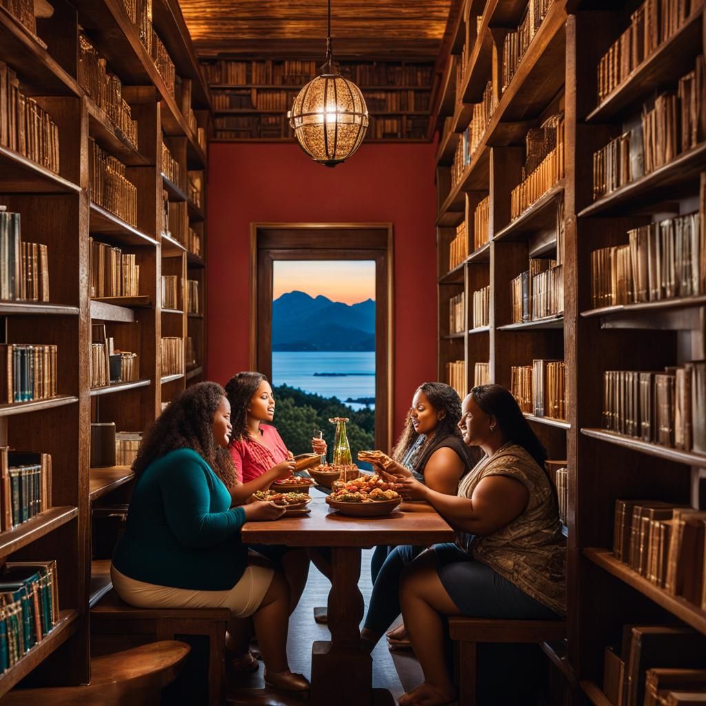 Ancient Food Library at Moonrise: Hyperrealistic Scene