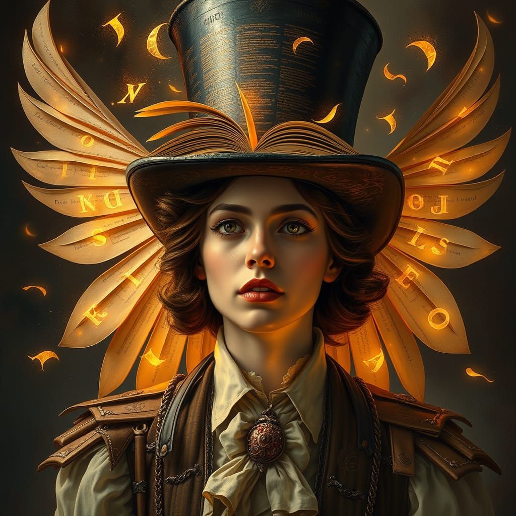 Surreal Book Top Hat with Glowing Letters