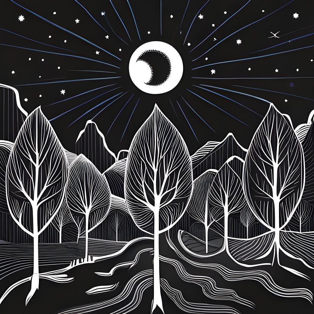 Monochrome Starry Sky Line Art in Vector Style