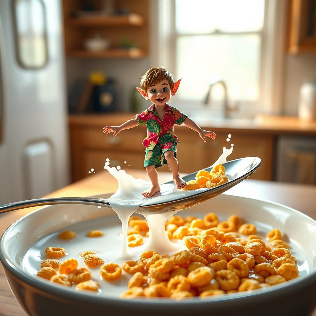 Young Tiny Pixie Surfer at Breakfast