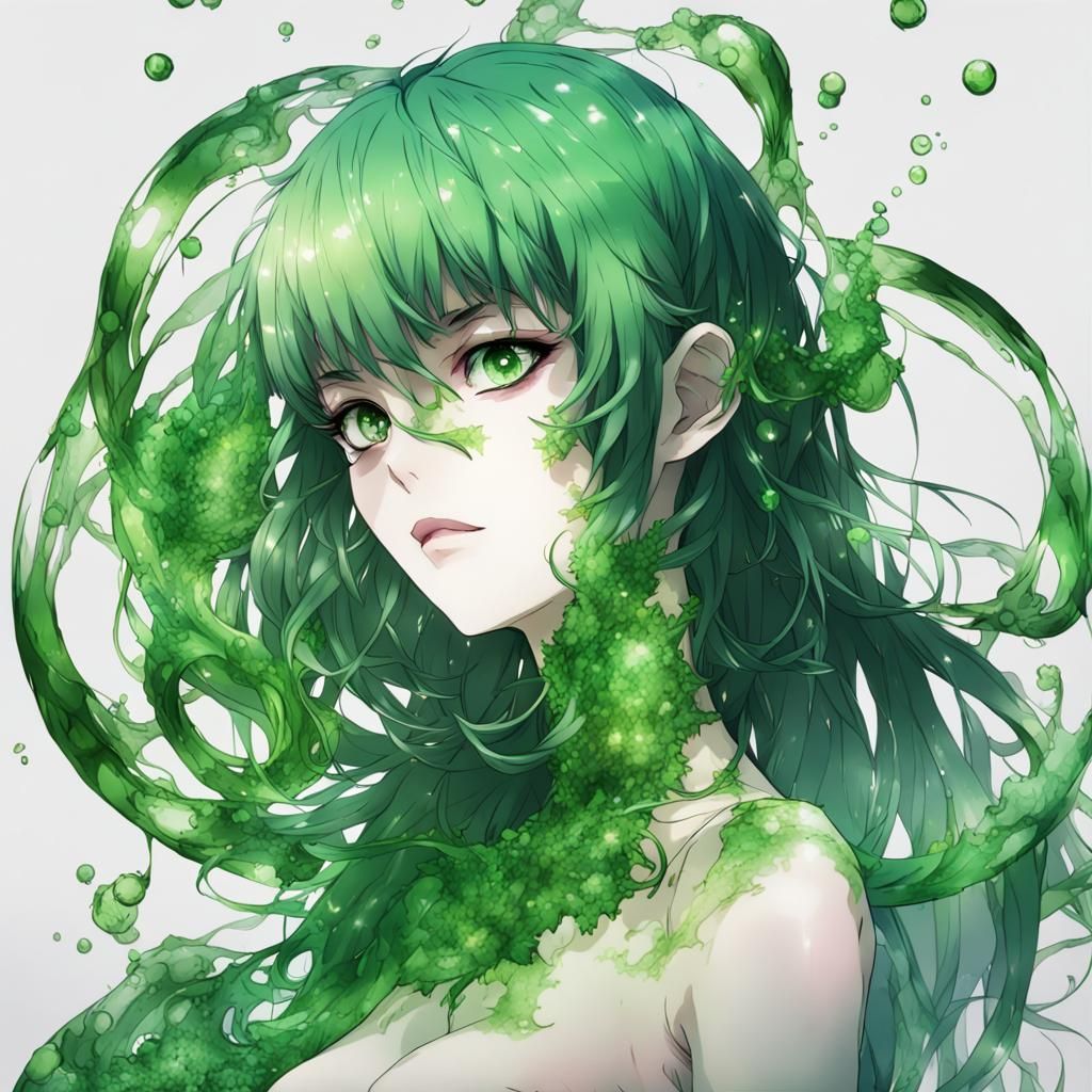 Green Glass Woman in Anime Style