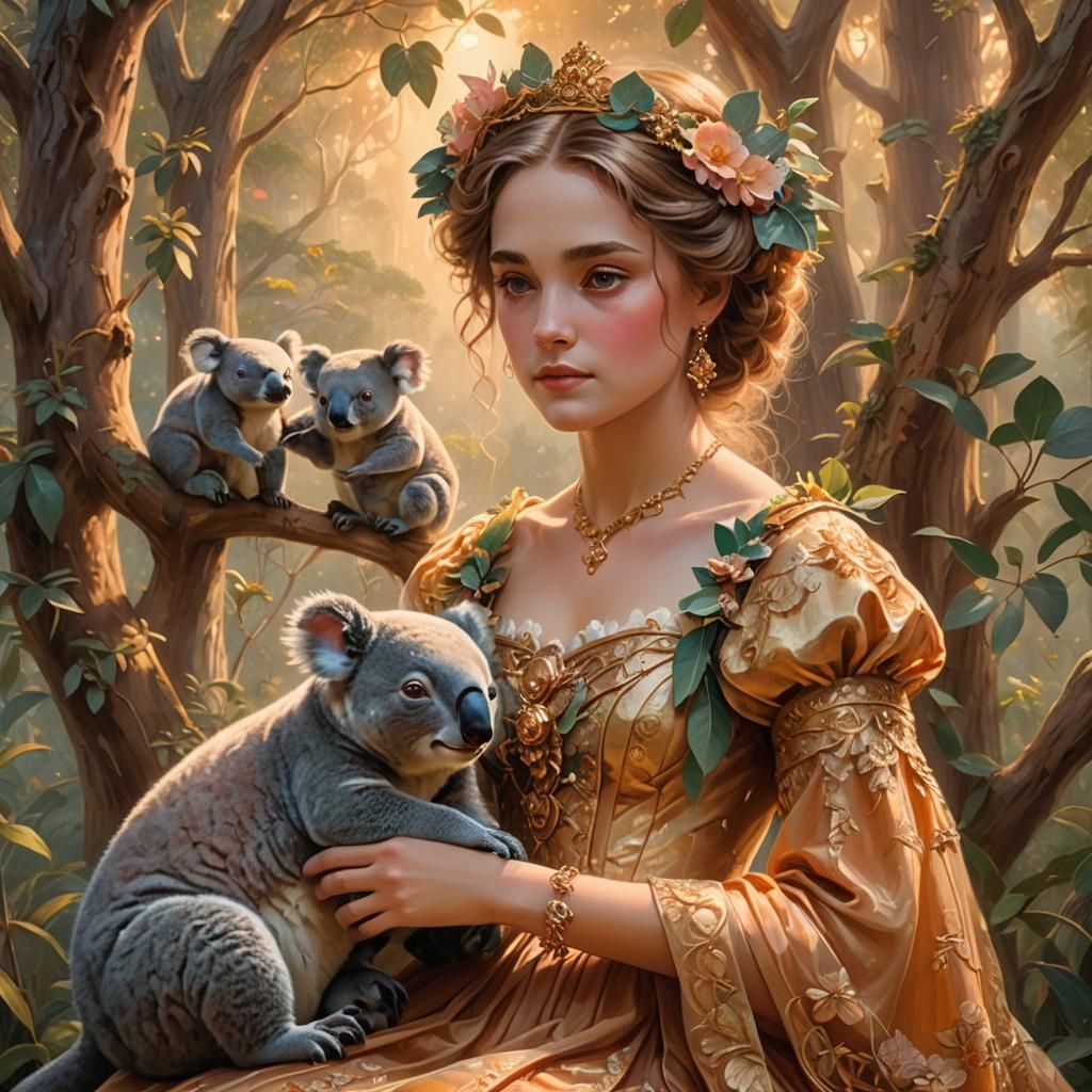 Koala Princess in Ethereal Russet Dress