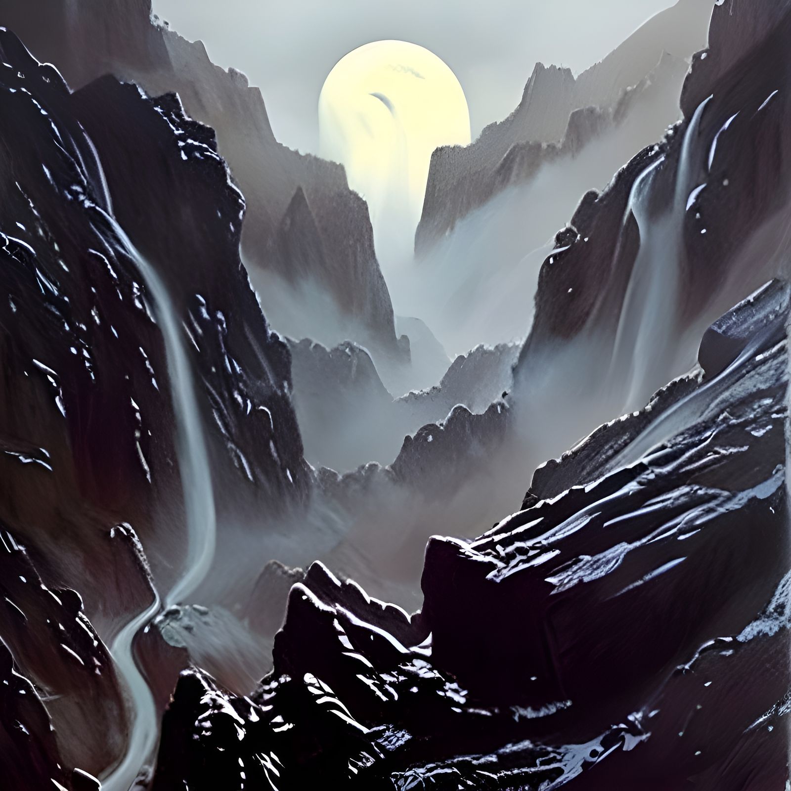 Haunted Valley with Banshees in Oil Painting Style