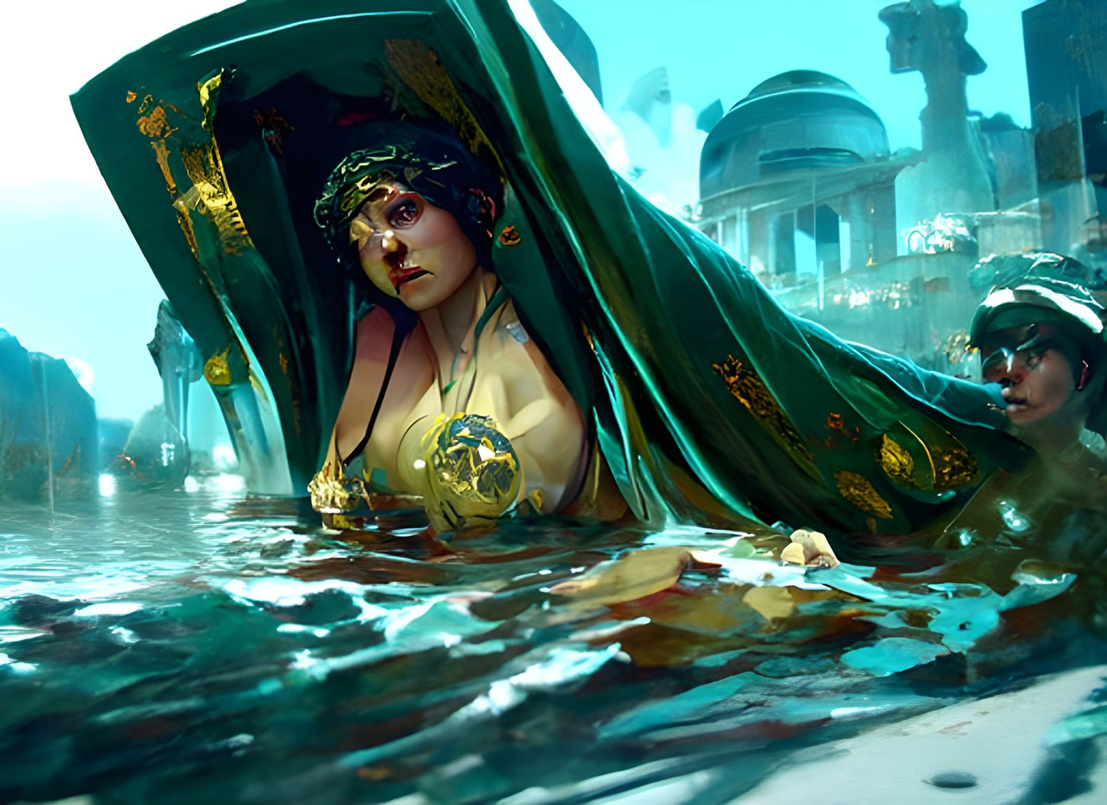 Woman trapped in water rome sinister by Greg Rutkowski oil painting by James Gurney hyperdetailed Unreal Engine trending...