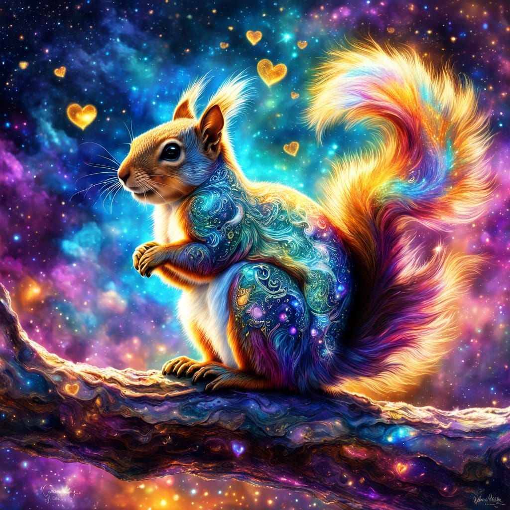 Squirrel in Astral Mist: Cosmic Visionary Art