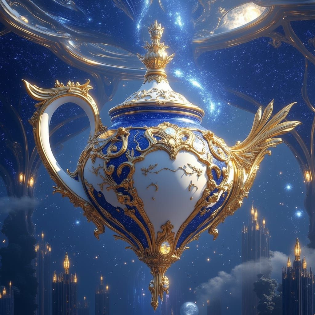 Celestial Teapot Pours Starlight in Cosmic Void