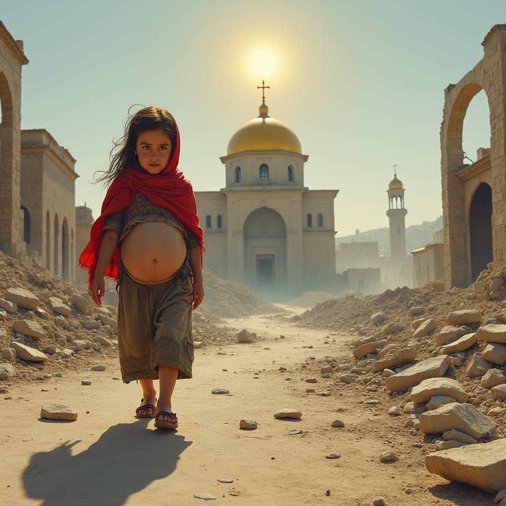 Girl Walks to Church in War-Torn Syria