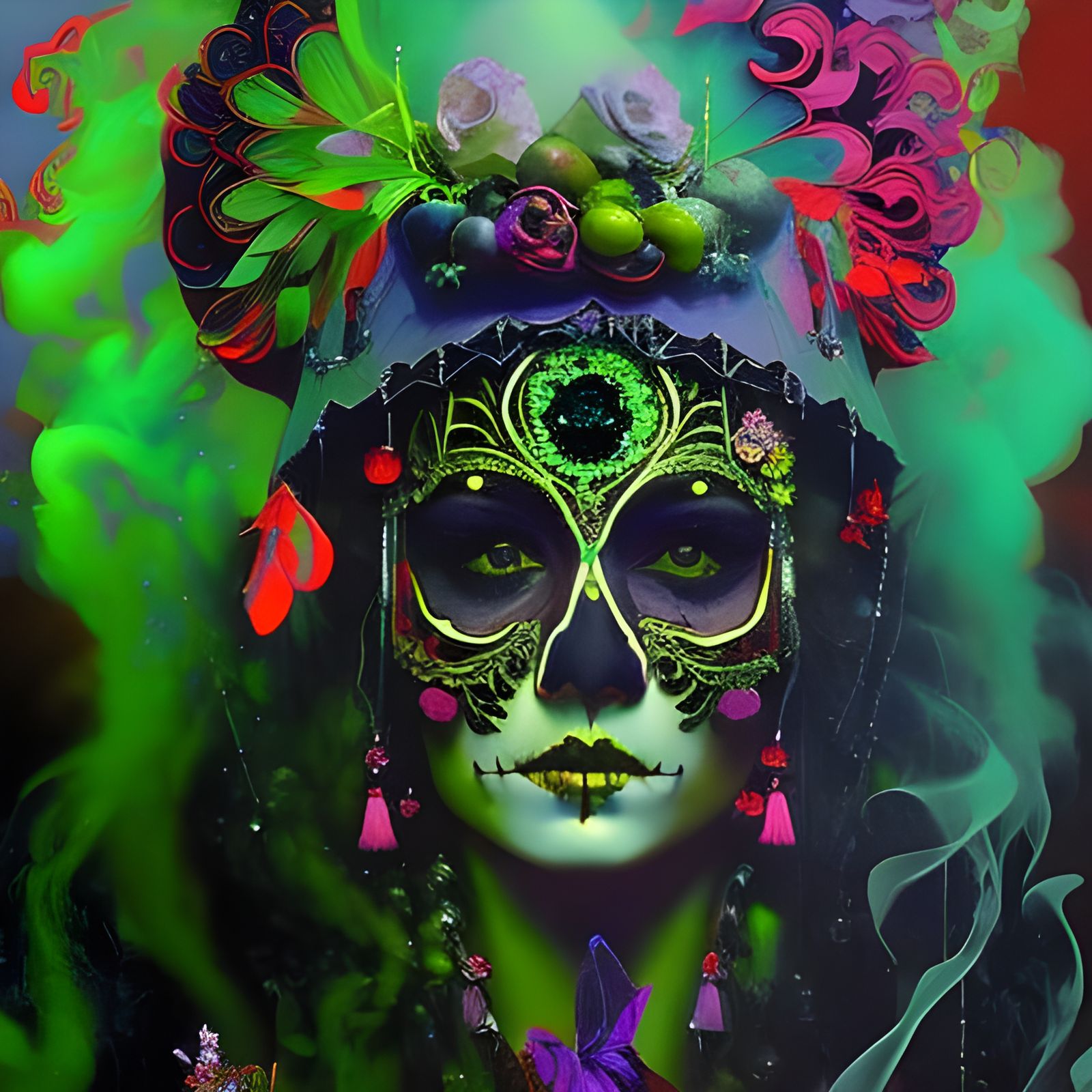 Sugar Skull Witch Portrait in Garden of Eden