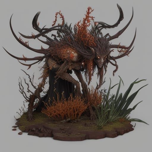 Infected witch with cordyceps hyperdetailed.