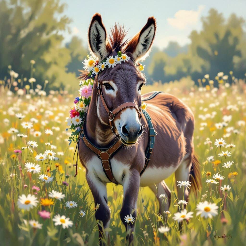 Donkey in Daisies: An Impressionistic Floral Scene