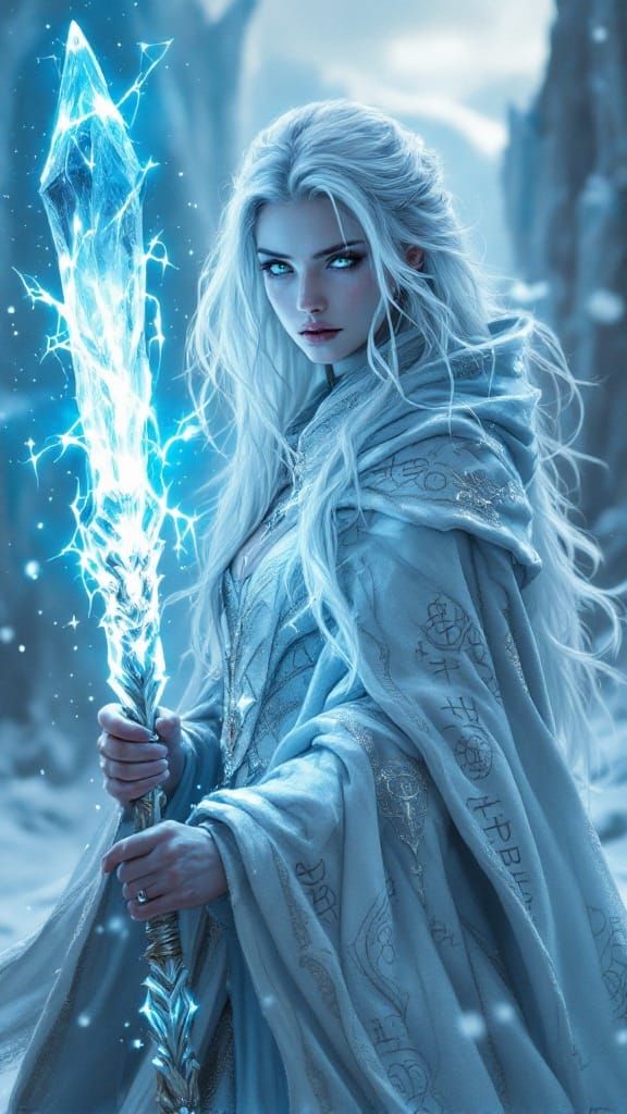 A Powerful Female Mage in Frosty Regalia
