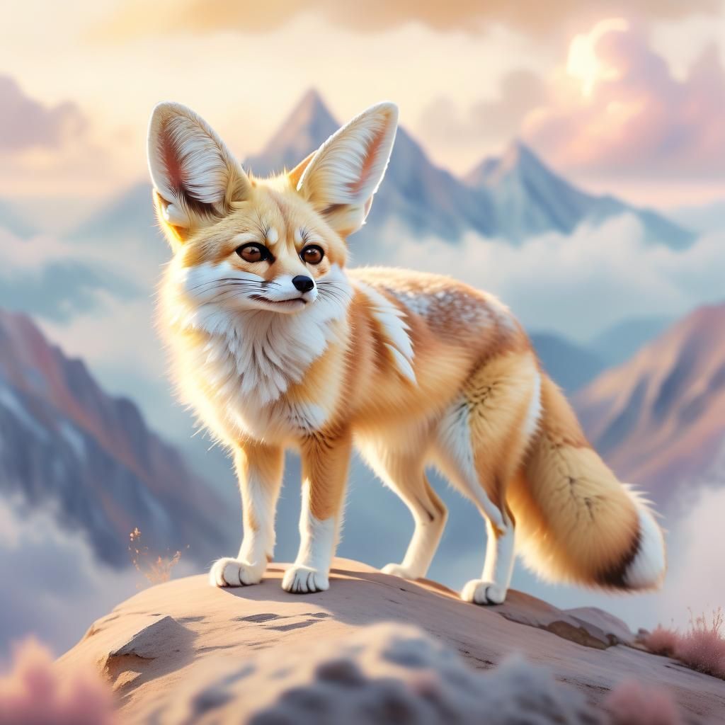 Fennec Fox on Mountain in Pastel Watercolor