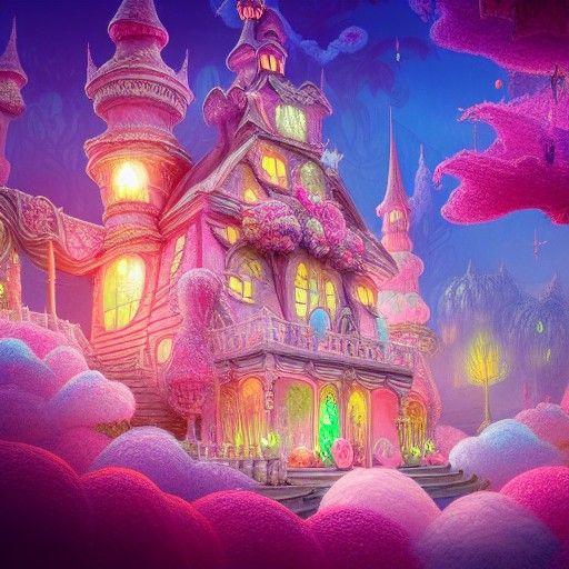 Colorful Candy House in Magical Cotton Candy Forest
