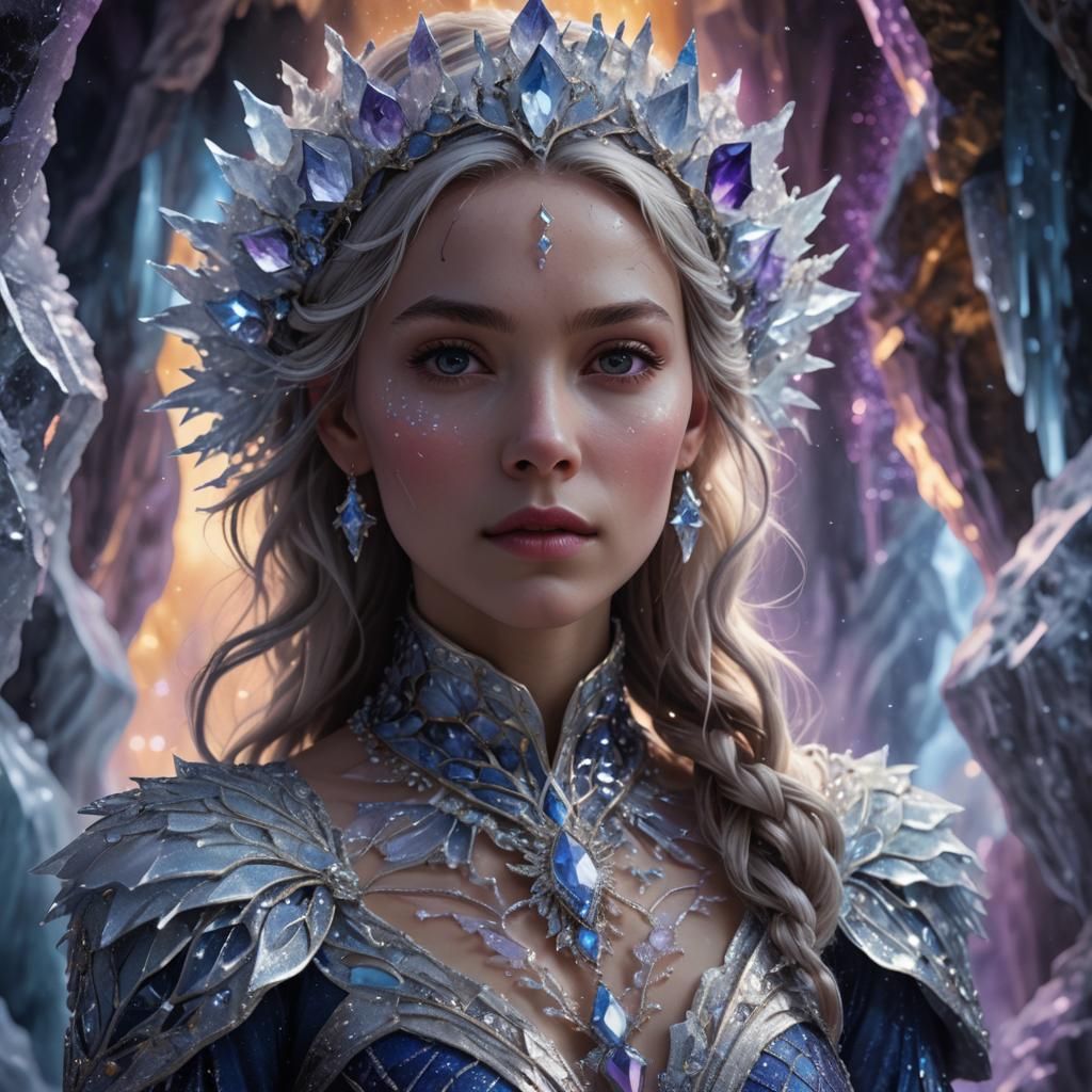 Icy Queen in Crystal Cave: Digital Art