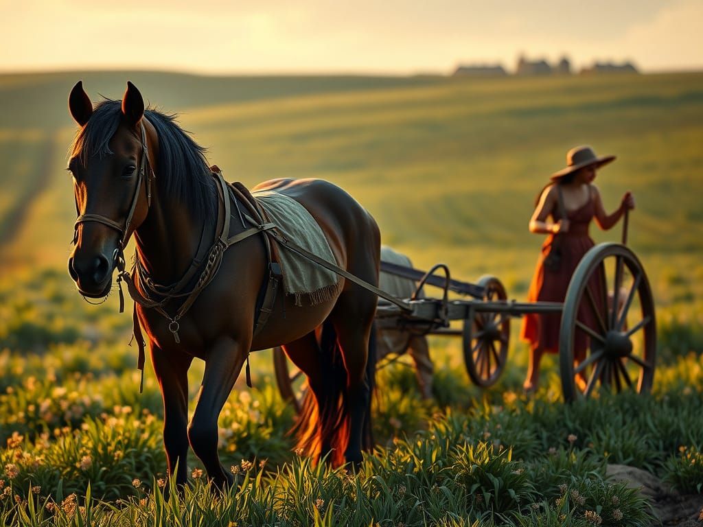 Medieval Peasant Plows Field in Hyperdetailed Concept Art