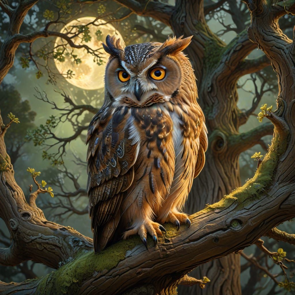 Ethereal Owl with Celtic Knots in Oil Painting Style