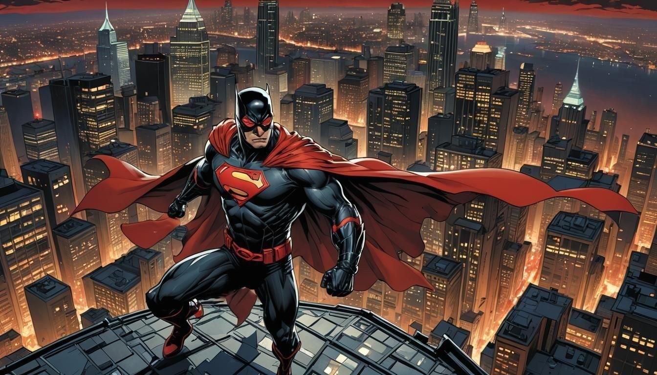 Red and Black Superhero in Comic Book Art