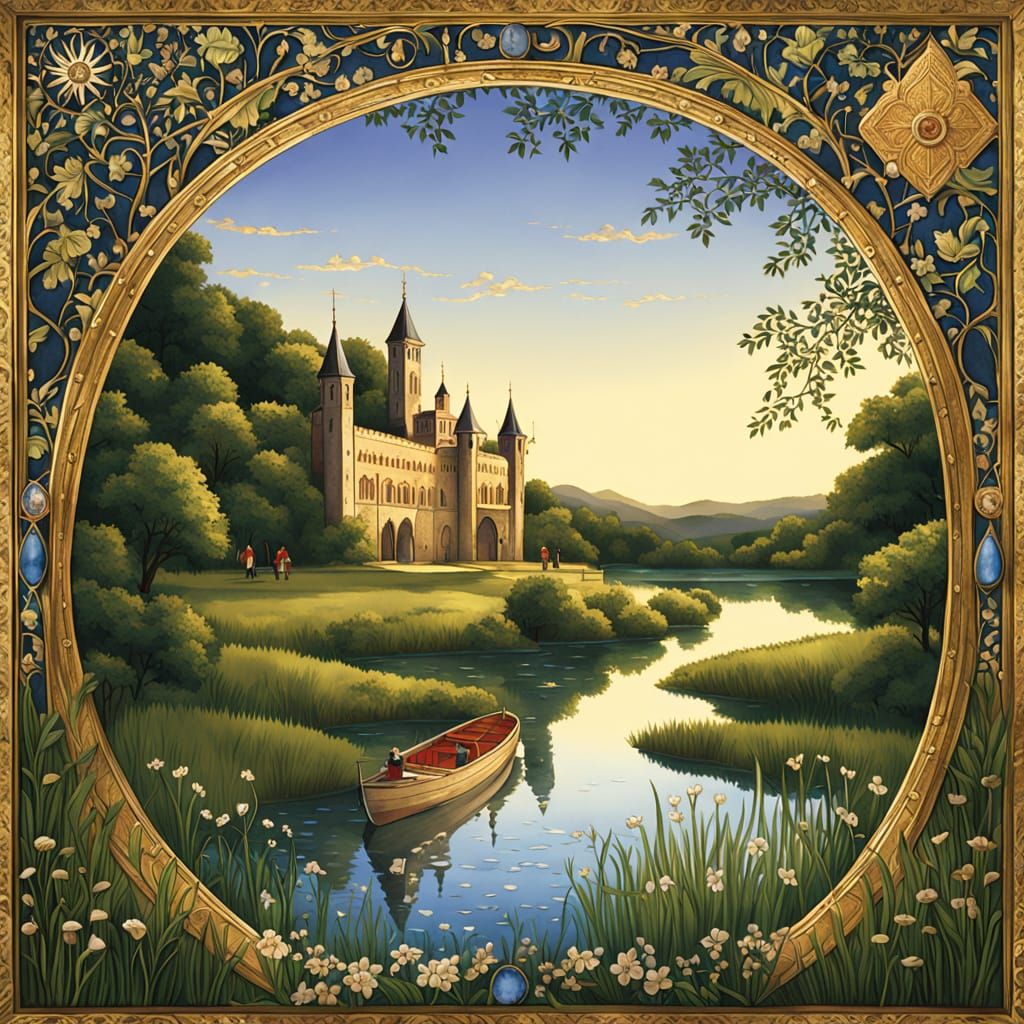 Lush Summer Meadow in Illuminated Manuscript Style