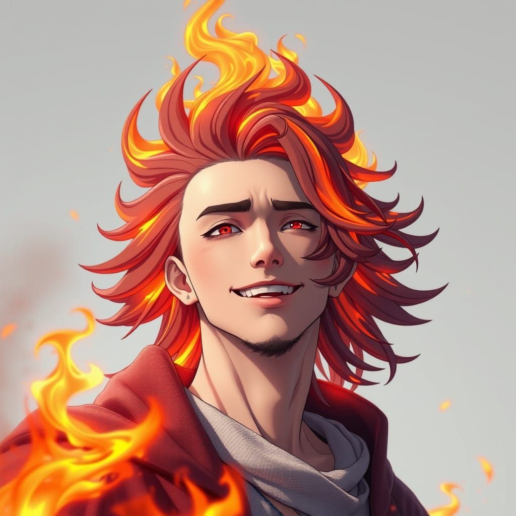 Cyberpunk-Inspired Anime Concept Art of Fiery Hero