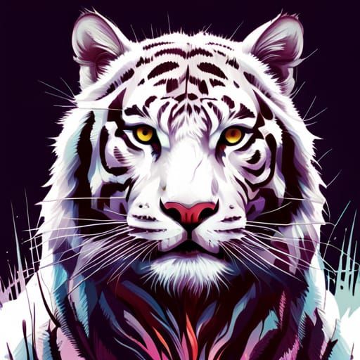 Majestic White Tiger Portrait: Inkblot Oil Painting