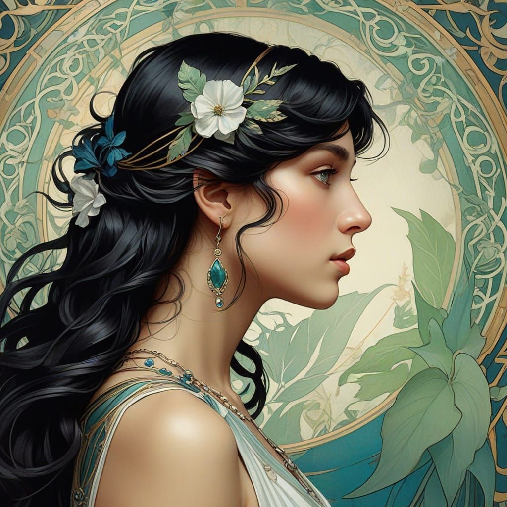 Art Nouveau Goddess Portrait in Alphonse Mucha Style