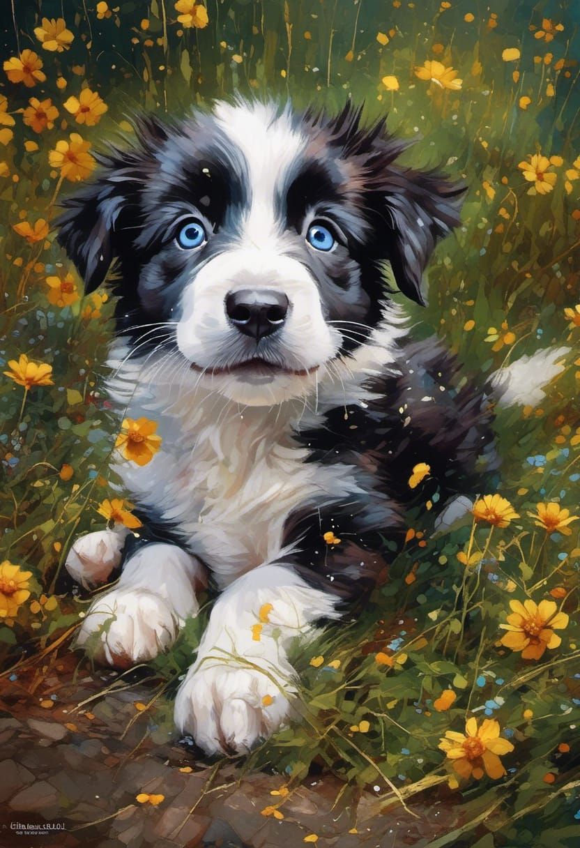 Cute Border Collie Puppy Portrait in Studio Lighting