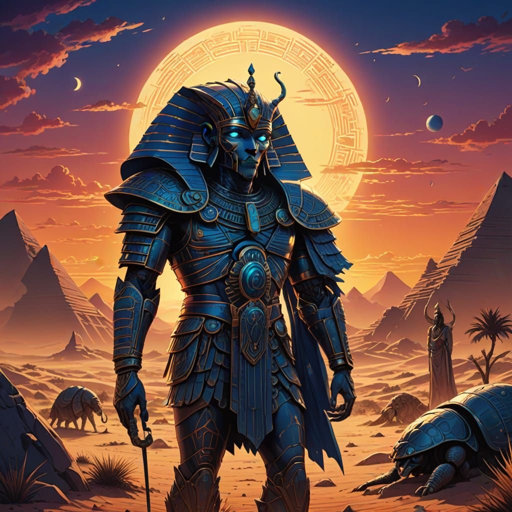 Ancient Pharaoh in a Vibrant Desert Landscape