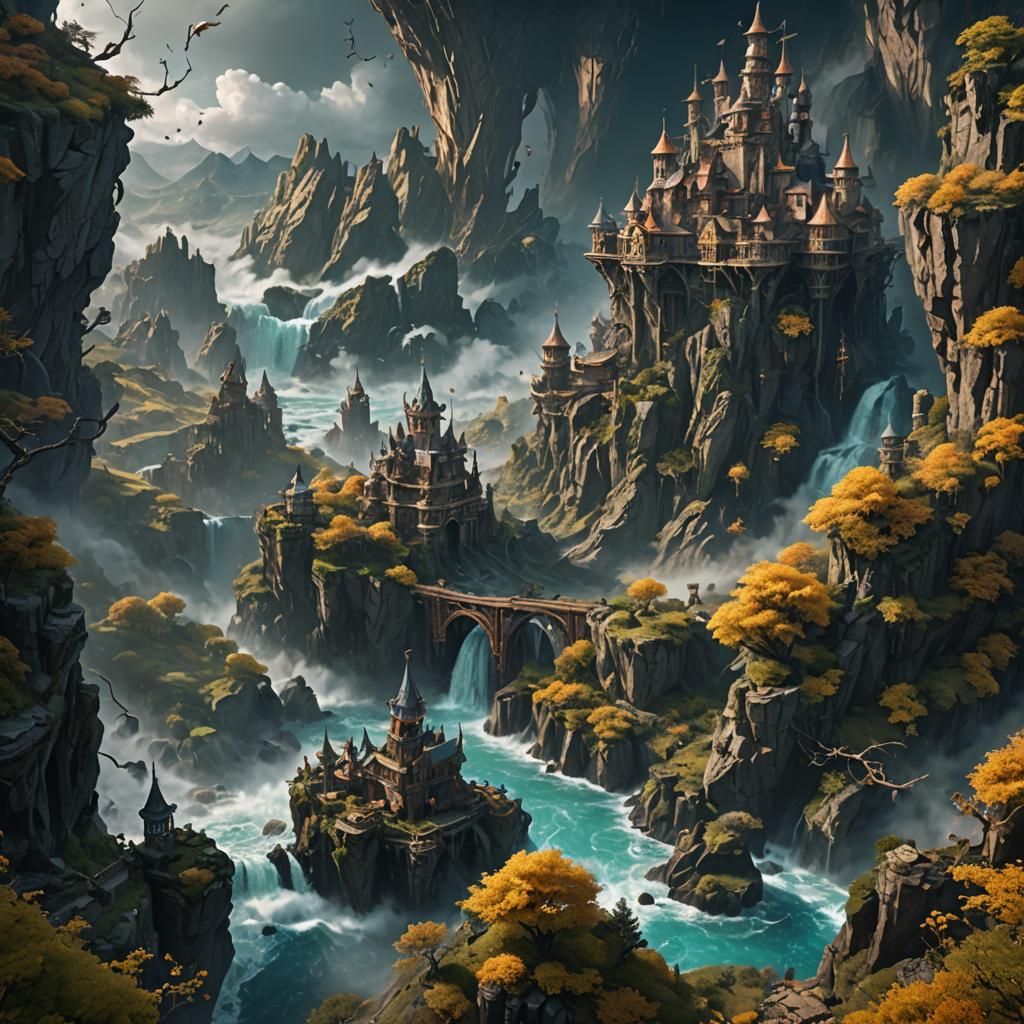 Fantastical Mountain River in Detailed Matte Painting