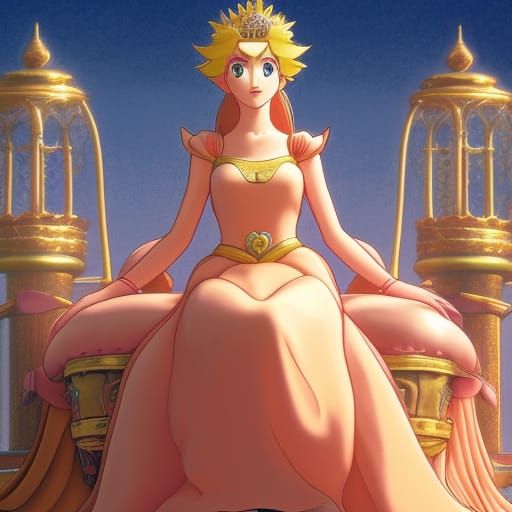 Princess Peach on Gold Throne in Anime Style