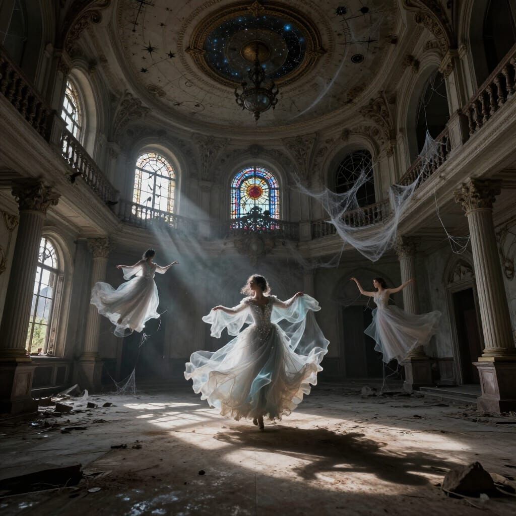 Ghostly Ballroom Echoes Regal Splendor Amidst Cobwebs
