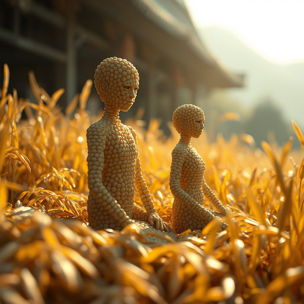 Bean People in Rice Landscape