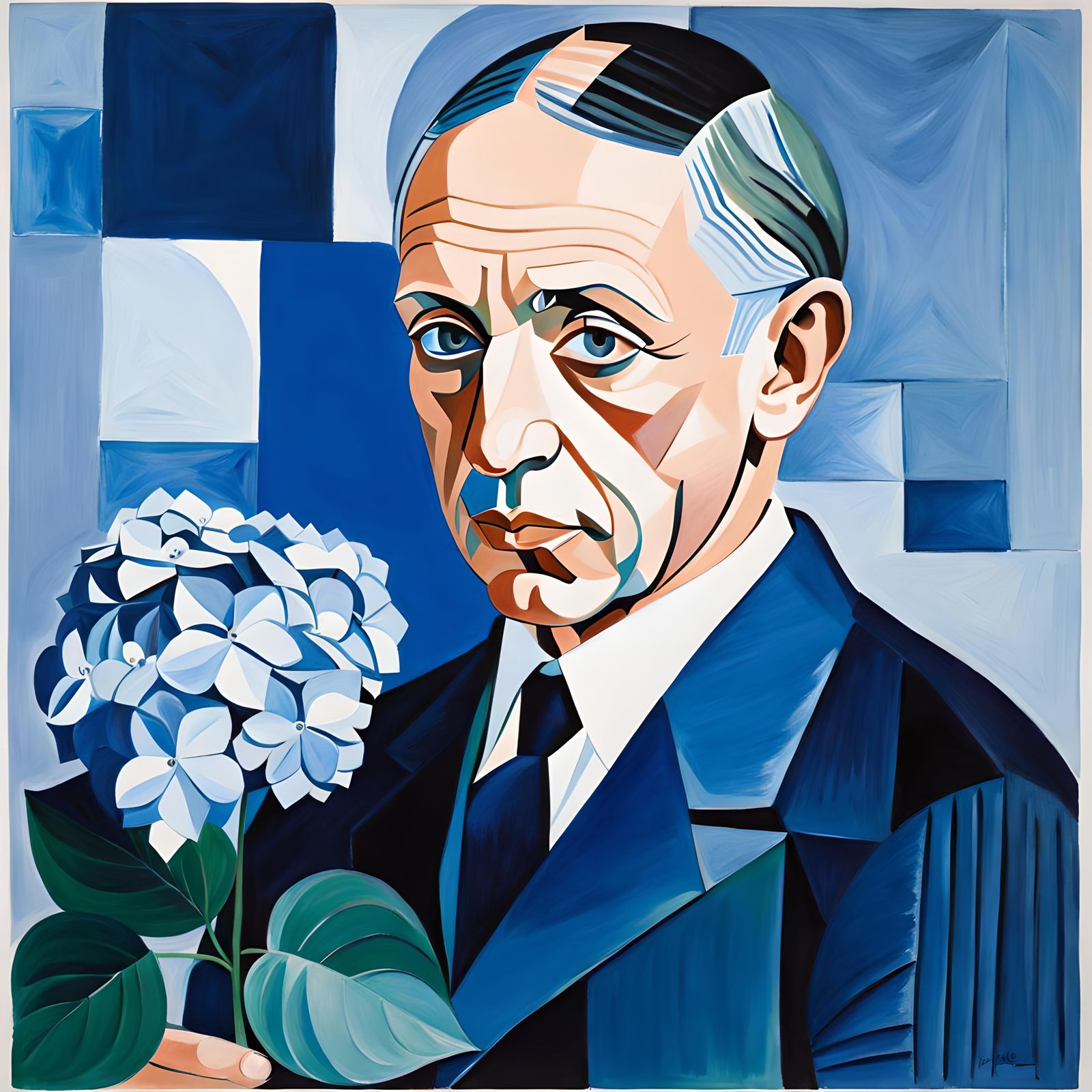 Picasso-esque Self-Portrait in Subtle Cubism Style