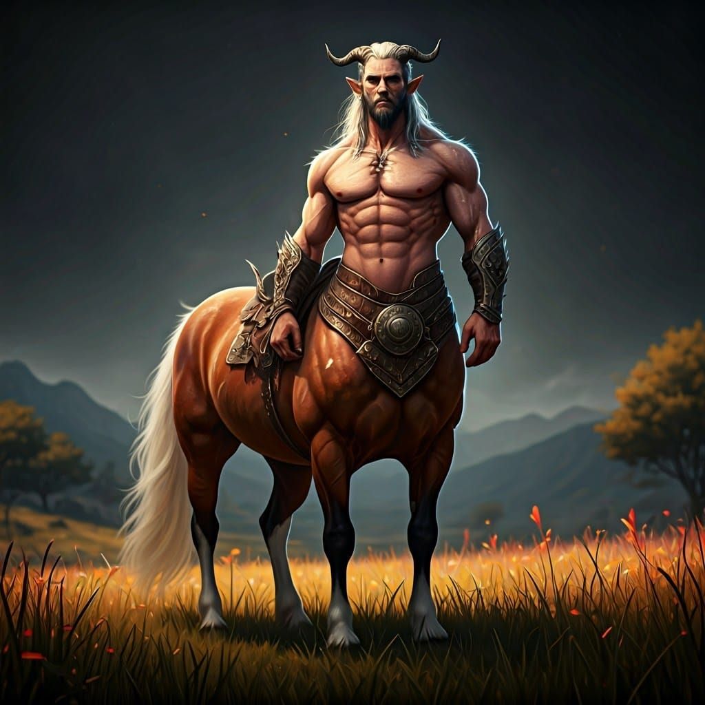 Armored Centaur in Mystical Meadow: Fantasy Concept Art